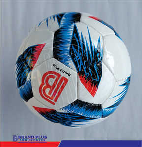 Ballon de football de qualité supérieure, taille 5, pour entraînement, en PU durable et brillant, avec logo personnalisé, blanc, bleu, rouge - Product Image 2
