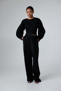 <b>Women</b>’s Linen Crop Blouse with Open Back and Long Balloon Sleeves - Product Image 2