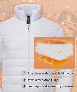 Veste matelassée blanche pour homme, col montant, fermeture éclair, coupe-vent, hiver, décontractée, rembourrage en polyester, coupe régulière - Product Image 5