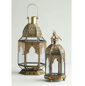 Farol Marroquí de Metal y Vidrio de Alta Calidad con Acabado Dorado para Decoración de Mesa en Bodas y Hogar, Faroles Colgantes - Product Image 1