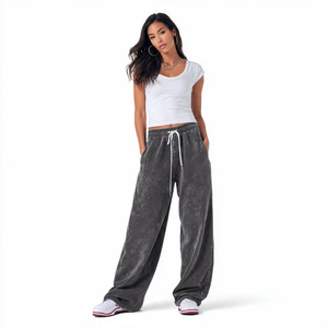 Pantalon de survêtement ample pour femme, coupe large, délavé à l'acide, tricoté, style baggy, pour pyjama, vente en gros, fabrication de vêtements, effet délavé à la pierre - Product Image 2