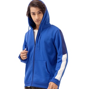 Sudadera con capucha de color azul para hombre, sudadera de invierno con bolsillo Formal de algodón y cremallera Colorblock - Product Image 5