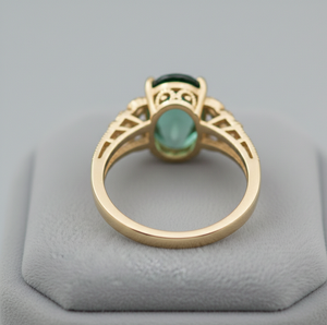 Anillo Verde Intenso con Gema Ovalada para Mujer, Talla US 6, Plata de Ley 925, Chapado en Oro de 18K, Regalo de Aniversario - Product Image 3