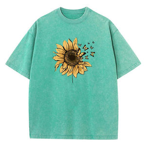 Custom Vintage Washed Sunflower Graphic <b>TShirt</b> Oversized Men Plus Size Trending O-Neck Short Sleeve for Men Eco-Friendly - Product Image 1