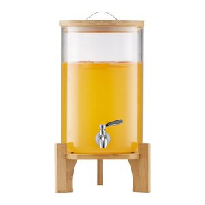 Dispenser per Bevande da 2,2 Galloni con Rubinetto in Acciaio Inox, Erogatore di Succo in Vetro su Supporto in Legno per Feste con Ghiaccio - Product Image 1