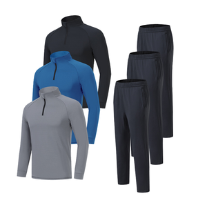 Conjunto Deportivo de Dos Piezas para Hombre, Chaqueta con Capucha y Cierre, Transpirable, de Poliéster y Elastano, Ecológico, para Primavera, Camiseta y Pantalones, Ropa de Gimnasio, Informal, para Fitness - Product Image 1