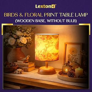 Eco-Friendly Square Bamboo Floral <b>Bird</b> <b>Table</b> <b>Lamp</b> with Fabric Shade Desktop & Bedside <b>Lamp</b> for Home Decor - Product Image 3