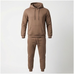 Ensemble de survêtement à capuche marron pour homme, manches longues, couleur unie, décontracté, respirant, coupe régulière, pour l'automne - Product Image 1