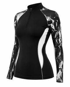 Haut de bain sublimé à manches longues pour femme, imprimé marbre noir, séchage rapide, en Spandex et Polyester, écologique, faible MOQ - Product Image 3
