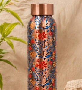 Printed Pure Copper Water <b>Bottle</b> Floral Vine Design Leak Proof Ayurvedic Drinking <b>Bottle</b> Reusable Copper <b>Flask</b> for Home Office - Product Image 3