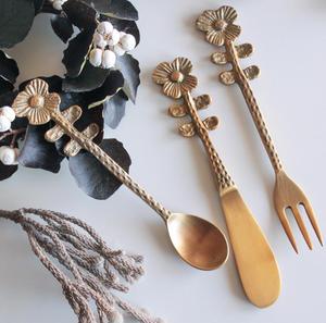 Royal Knife Fork <b>Spoon</b> Flower Handle Hammered Handwork Cutlery Set - Product Image 4