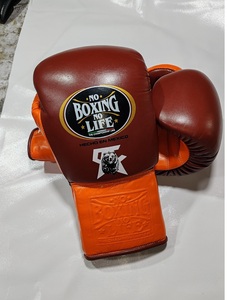 ถุงมือชกมวยหนังวัวแท้สีน้ำตาลส้ม Canelo No Boxing No Life สไตล์เม็กซิกัน แบบติดตีนตุ๊กแก น้ำหนักเบา ระบายอากาศได้ดี - Product Image 1