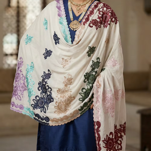 Tela de Voile de Algodón Largo Premium de 160g, Chal Transpirable con Bordado Floral de Verano y Pedrería para Mujer, Uso Diario en Medio Oriente y África - Product Image 1