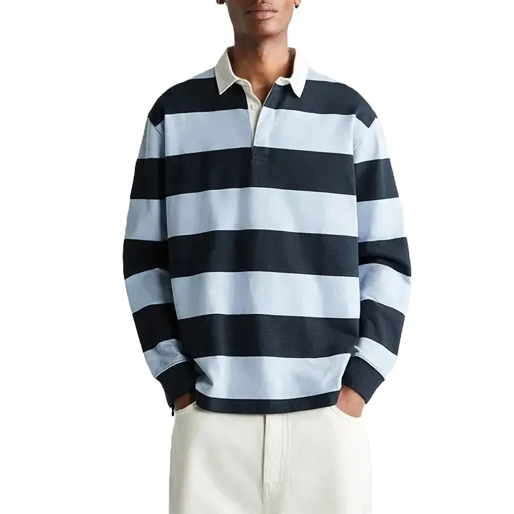 high quality navy blue polo shirts solid color long sleeve polo hoodie print cotton button custom logo fabric polo shirts