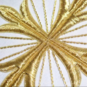 Luxury Hand Embroidery Gold Bullion <b>Wire</b> Cross Applique Patch 3D Raised Effect Premium Quality for Ceremonial Garments Blazer - Product Image 1