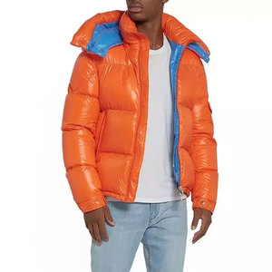 Veste matelassée réversible orange pour homme avec doublure bleue, col montant, fermeture éclair, manteau d'hiver épais, style décontracté - Product Image 4