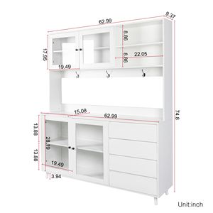 63\" W Large Freestanding <b>Kitchen</b> Hutch Cabinet 4 Doors 4 Drawers Microwave <b>Storage</b> <b>Kitchen</b> <b>Cupboard</b> 43 Door Pantry Cabinets - Product Image 4