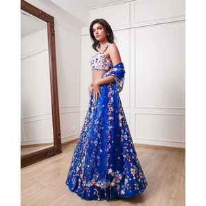 Belle broderie de fil multicolore travail soirée porter Lehenga Choli - Product Image 5