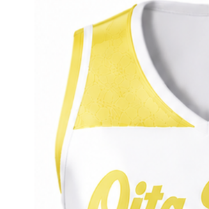 Maillot de cheerleading sans manches sublimé blanc et jaune, tenue de sport athlétique pour l'entraînement, la performance et la compétition - Product Image 4