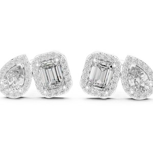 Pendientes de Oro Sólido de 14K con Diseño Único, Corte Esmeralda en Forma de Pera, 1 Quilate Cada Uno, Pendientes de Moda para Mujer, Diamante Cultivado en Laboratorio IGI, para Boda - Product Image 4