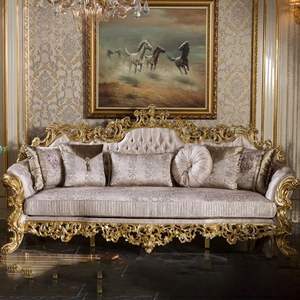 Muebles para el Hogar Kiky, Juego de Sofás Seccionales en Forma de L de Madera Maciza de Estilo Europeo, Acabado Dorado Antiguo Ecológico y Duradero para Sala de Estar - Product Image 2