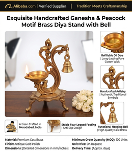Handcrafted Brass Diya with Bell Traditional Indian Oil Lamp Puja Deepak for Home Temple Decor Festive Use and Gift Item - Product Image 3