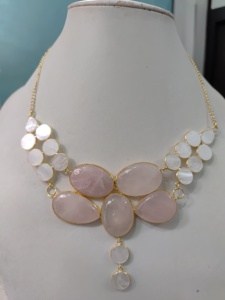 Natural Stone <b>Necklace</b> with Handmade Brass Ethnic Statement Jewellery for Women Gold Plated <b>Fashion</b> <b>Necklace</b> Wholesale - Product Image 2