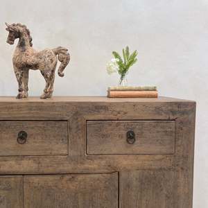 Antique Elm Cupboard Rustic Solid Wood Sideboard <b>Vintage</b> Storage Cabinet With <b>Drawers</b> Wabi Sabi Buffet Farmhouse Living Room - Product Image 3