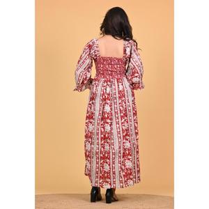 Robe longue maxi bohème 100% coton imprimé au bloc, écologique, pour femme, smockée, style indien, idéale pour les fêtes estivales - Product Image 6