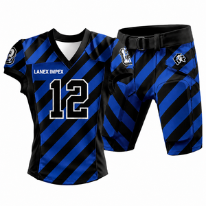 Ensemble de maillot et pantalon de football américain sur mesure de haute qualité pour hommes, bleu et noir rayé, en polyester respirant, pour l'entraînement - Product Image 1