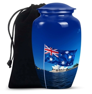 Urna Patriótica para Cenizas Humanas con la Bandera de Australia, Accesorios Funerarios Grabados Personalizados, Proveedor de Recipientes para Cremación - Product Image 1