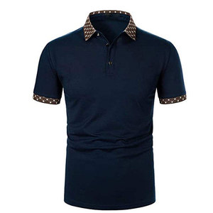 Chemise de golf à manches courtes pour homme, bleu marine, imprimé animal, tissu tricoté, style décontracté, col et ourlet jaunes, 100% coton, anti-rétrécissement - Product Image 2