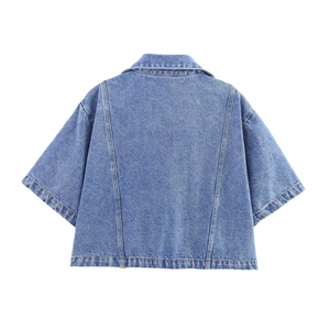 100% Denim Fabric Made Women's Denim <b>Jeans</b> Twin Set Machine Stitched Low MOQ Custom Made Knitted Denim Top Skirts Sets - Product Image 2