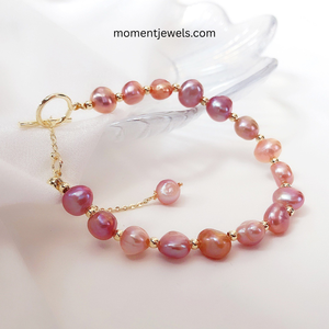 Handmade Freshwater Pearl <b>Bracelet</b> Baroque Style Natural Pink Lavender Pearl <b>Bracelets</b> Luxury Simple Style Women Fine Pearl - Product Image 1