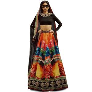Lehenga Choli de mariage en soie à imprimé numérique multicolore Sabyasachi - Product Image 1