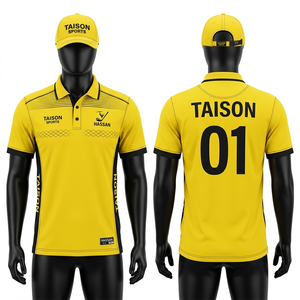 Camiseta de golf premium de poliéster piqué para hombre, transpirable, de secado rápido, con paneles en contraste amarillo y negro, logotipo personalizado con sublimación y bordado. - Product Image 1