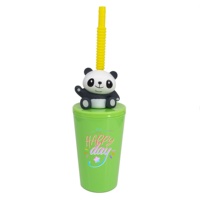 Vaso de Plástico PP de 400 ml con Diseño de Panda 3D, Tapa con Pajita, Figura de PVC, Libre de BPA, Ecológico, Reutilizable, Recuerdos de Parque Temático