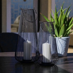 Iron Candle <b>Lanterns</b> <b>Set</b> of 2 Black Wire Outdoor Home Decoration Durable Modern Design - Product Image 3