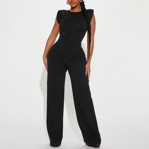 Summer Sleeveless <b>Black</b> One Piece <b>Bodycon</b> Yoga <b>Jumpsuit</b> High Waist Tummy Control Spandex/Polyester Women's Fitness Rompers Women - Product Image 1