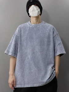 เสื้อยืดวินเทจลายฟอกสีขายส่งสำหรับผู้ชาย ผ้าฝ้าย 100% สวมใส่สบาย เสื้อยืดวินเทจลายฟอกสีแบบเรียบ ทรงโอเวอร์ไซส์ คอกลม แขนสั้น - Product Image 3