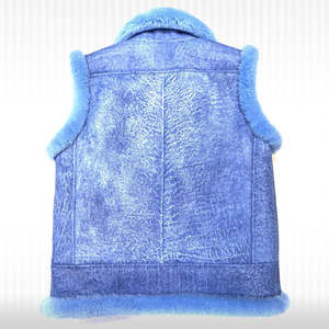 Gilet en cuir bleu pour homme, en peau de mouton et fourrure de mouton - Product Image 2