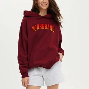 เสื้อฮู้ดดี้พลัสไซส์แบบกำหนดเอง 450GSM ผ้าฝ้ายฟลีซ 100% พิมพ์ลายพัฟฟ์ เสื้อสวมหัวแบบสปอร์ต ลายเรียบ สำหรับผู้หญิง - Product Image 4