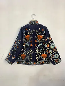 Boho Suzani Embroidered Velvet Jacket <b>Women</b> Navy Blue Ethnic Short <b>Coat</b> Stylish Winter Autumn Wear - Product Image 5