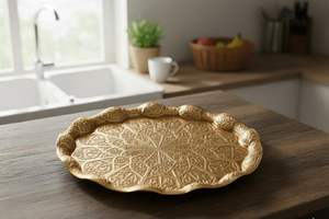 Premium Decorative Brass Serving Tray For Tea Coffee Snacks <b>Drinks</b> Serving Elegant Brass Tray For Dining <b>Table</b> Kitchen - Product Image 5
