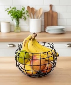 Panier de rangement moderne en fer avec poignées, design rond pour le comptoir de cuisine, rangement alimentaire - Product Image 3