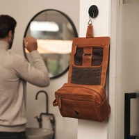 Trousse de toilette suspendue en cuir pour hommes Pochette cosmétique faite à la main Kit Dopp Sac de maquillage double couche Sac de rangement de voyage portable ..