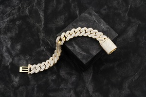 Round Brilliant Cut Diamond <b>Charm</b> Bracelet 14K Gold Plated Unisex Hiphop Filled Diamonds Fancy Light D Color Jewelry GIA - Product Image 2