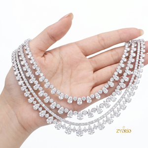 Custom 3 in 1 Pear Cut Iced Out Hip Hop Tennis Chains Moissanite Tennis <b>Necklace</b> 925 Silver - Product Image 3