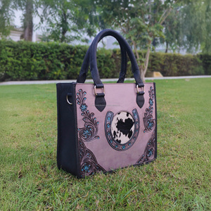 Wholesale Floral Hand Tooled Leather <b>Tote</b> Bag Western Cowgirl Purse for Women with Cowhide Design - Product Image 3