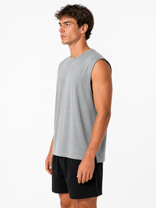 Camiseta sin mangas para hombre, chaleco de gimnasio de color liso, mezcla de algodón transpirable, camiseta informal de verano para entrenamiento muscular, ligera y cómoda - Product Image 2